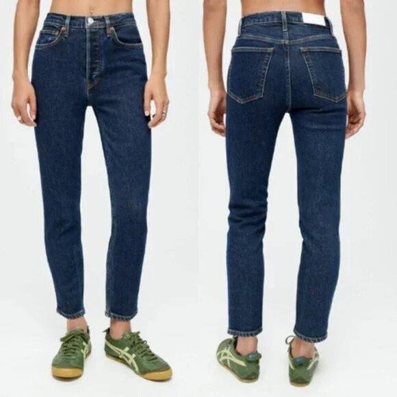Re/Done 90s High Rise Ankle Crop Button fly Denim Indigo Denim Jeans - Picture 1 of 13